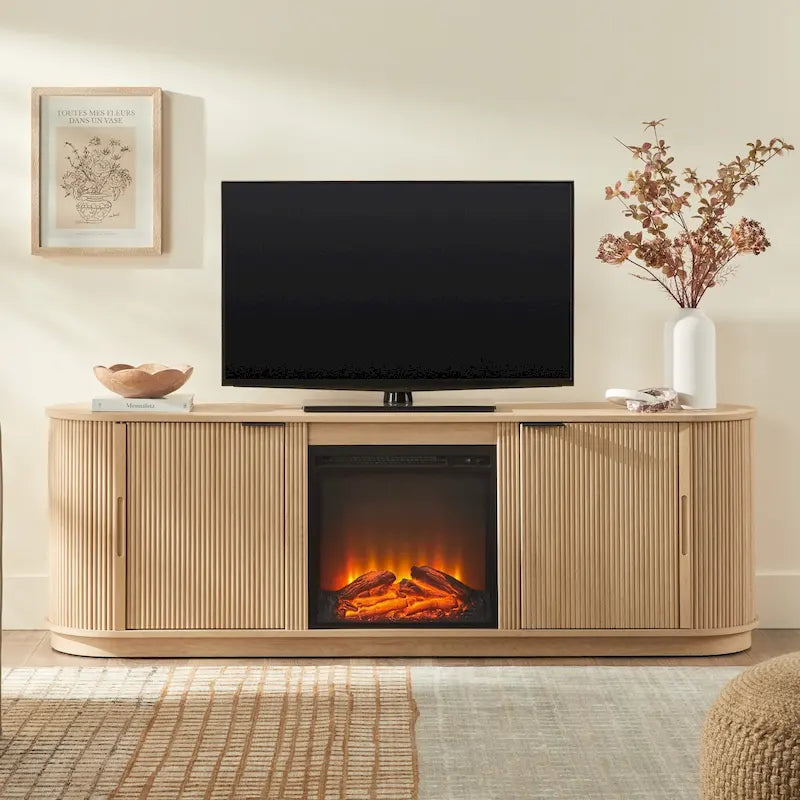 Meuble TV de cheminée cannelé Coastal Oak/Mocha 70 po, 1 personne