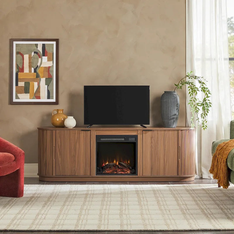Meuble TV de cheminée cannelé Coastal Oak/Mocha 70 po, 1 personne