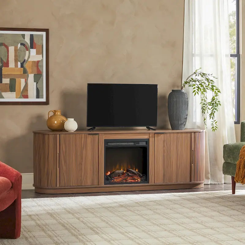 Meuble TV de cheminée cannelé Coastal Oak/Mocha 70 po, 1 personne