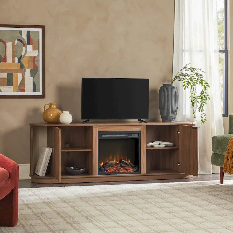 Meuble TV de cheminée cannelé Coastal Oak/Mocha 70 po, 1 personne