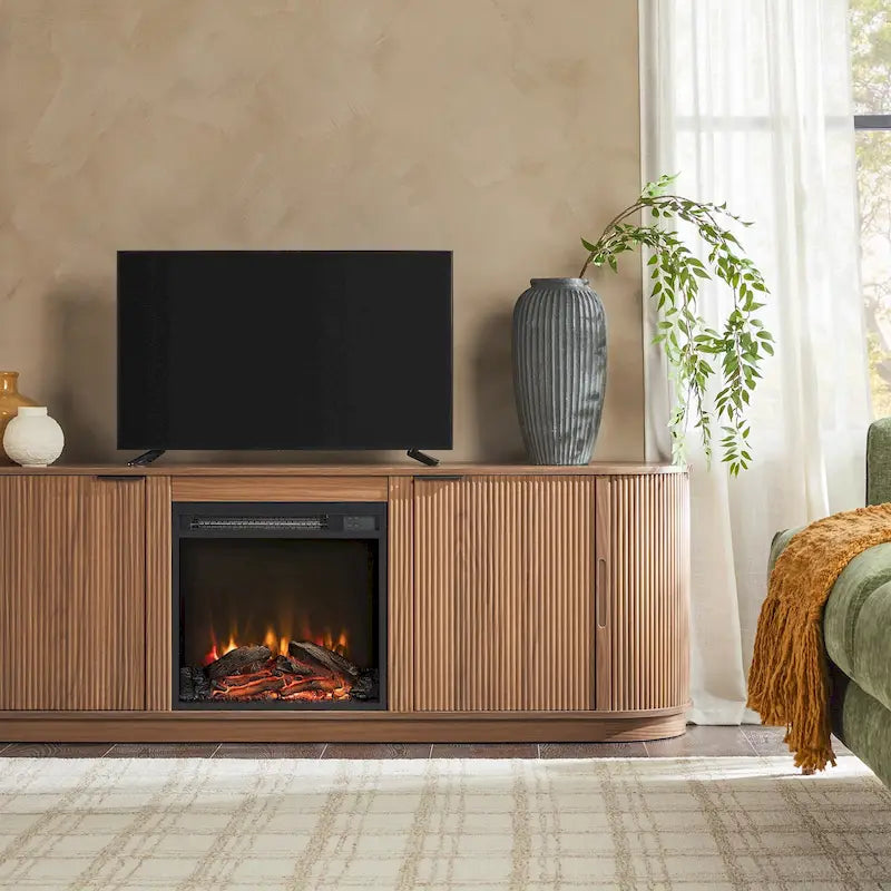 Meuble TV de cheminée cannelé Coastal Oak/Mocha 70 po, 1 personne