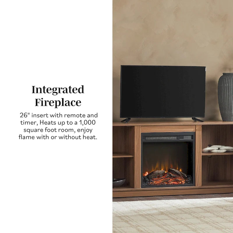 Meuble TV de cheminée cannelé Coastal Oak/Mocha 70 po, 1 personne