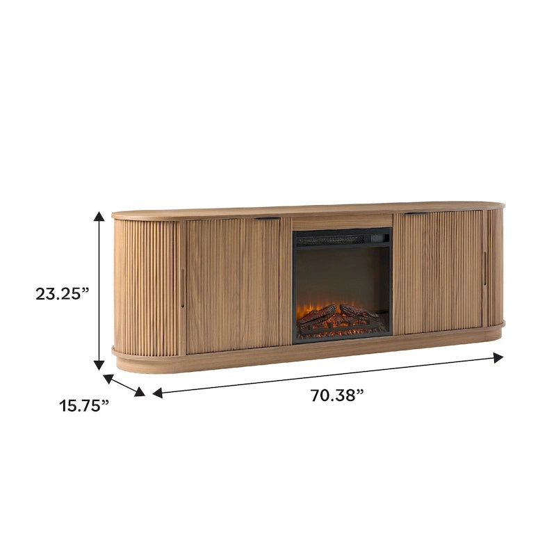 Meuble TV de cheminée cannelé Coastal Oak/Mocha 70 po, 1 personne