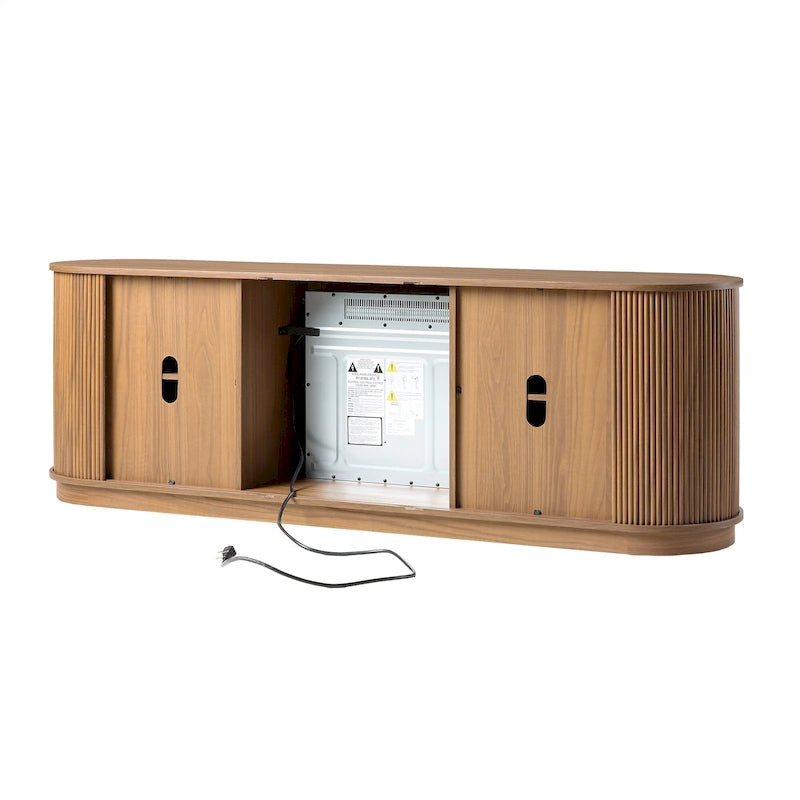 Meuble TV de cheminée cannelé Coastal Oak/Mocha 70 po, 1 personne