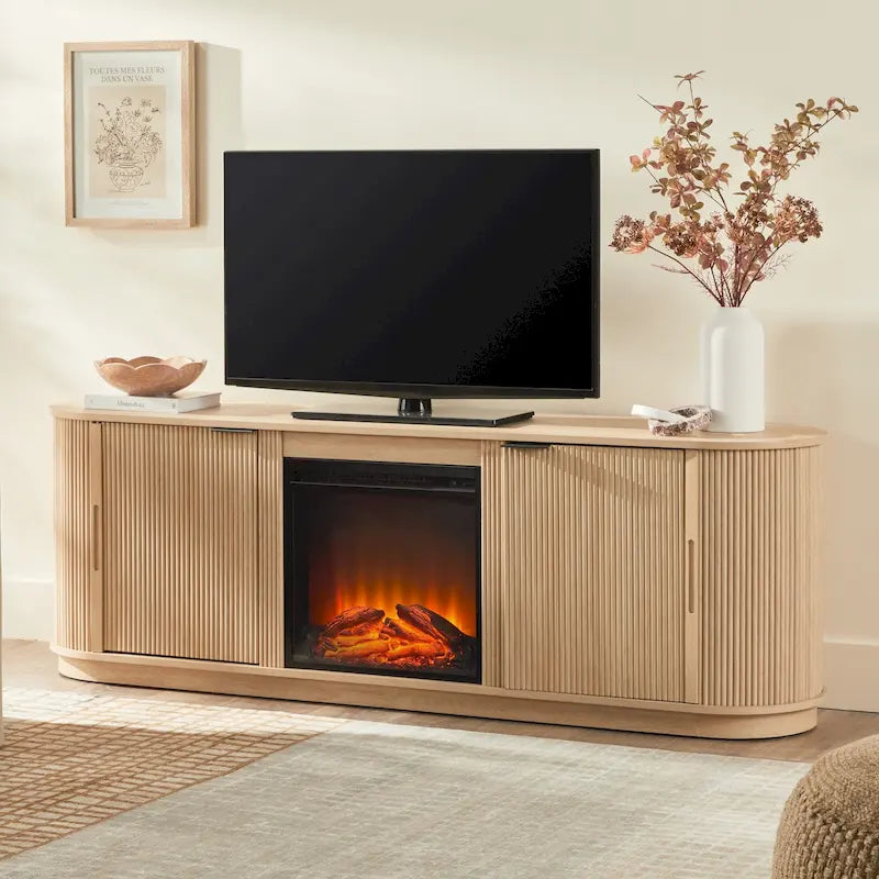 Meuble TV de cheminée cannelé Coastal Oak/Mocha 70 po, 1 personne