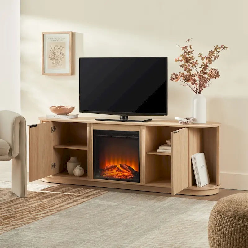 Meuble TV de cheminée cannelé Coastal Oak/Mocha 70 po, 1 personne