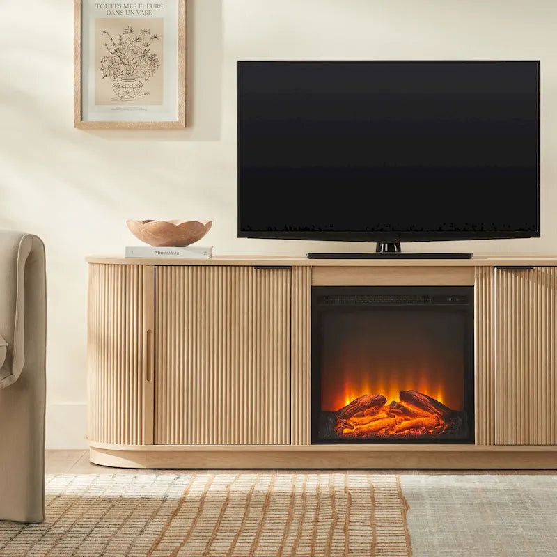 Meuble TV de cheminée cannelé Coastal Oak/Mocha 70 po, 1 personne