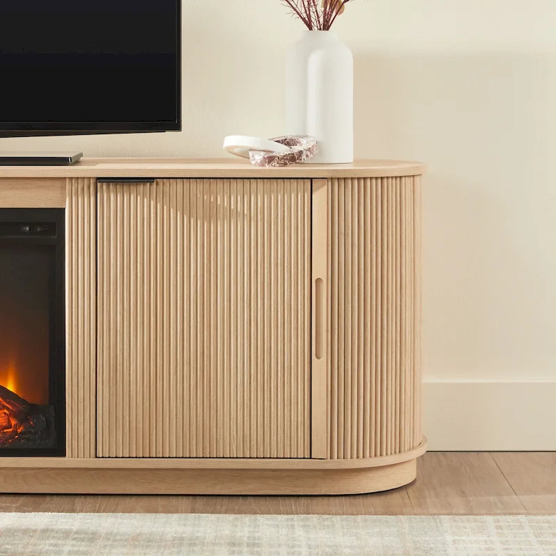 Meuble TV de cheminée cannelé Coastal Oak/Mocha 70 po, 1 personne