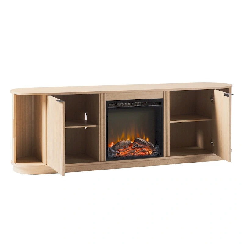 Meuble TV de cheminée cannelé Coastal Oak/Mocha 70 po, 1 personne