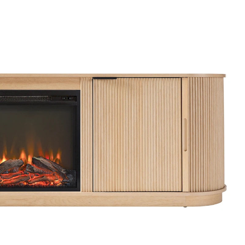 Meuble TV de cheminée cannelé Coastal Oak/Mocha 70 po, 1 personne