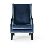Fauteuil de club en velours bleu/noir à dossier haut, 1 personne