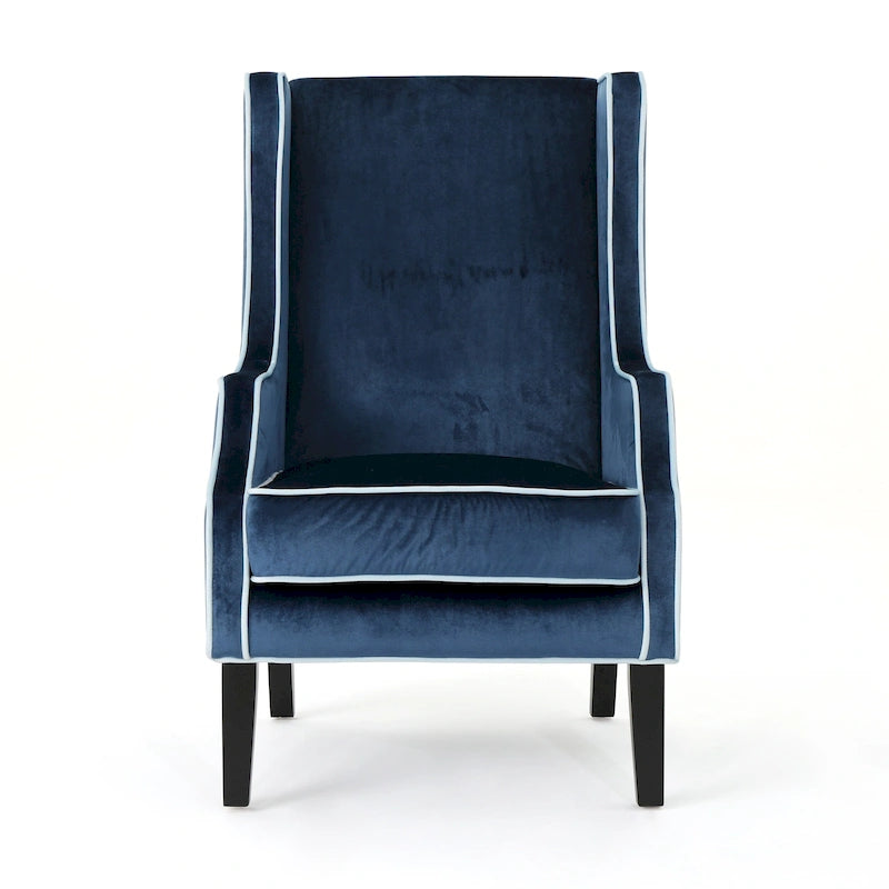Fauteuil de club en velours bleu/noir à dossier haut, 1 personne