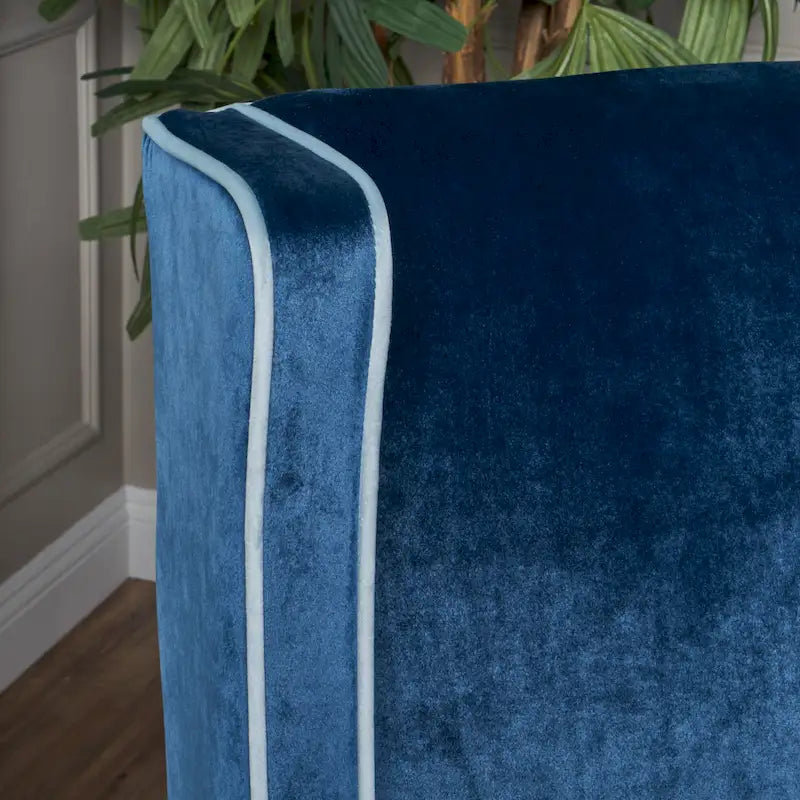 Fauteuil de club en velours bleu/noir à dossier haut, 1 personne
