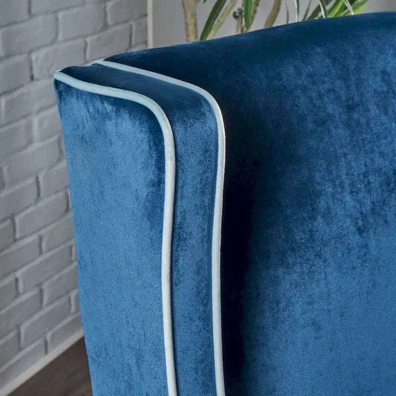 Fauteuil de club en velours bleu/noir à dossier haut, 1 personne