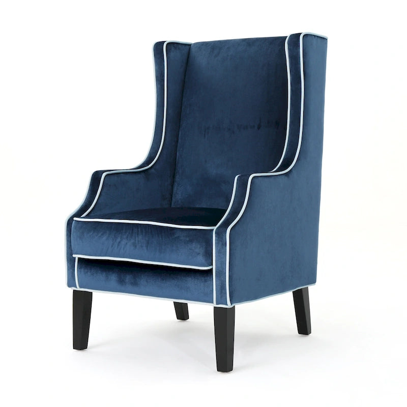 Fauteuil de club en velours bleu/noir à dossier haut, 1 personne