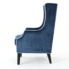 Fauteuil de club en velours bleu/noir à dossier haut, 1 personne