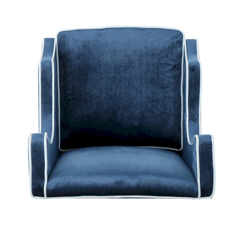 Fauteuil de club en velours bleu/noir à dossier haut, 1 personne