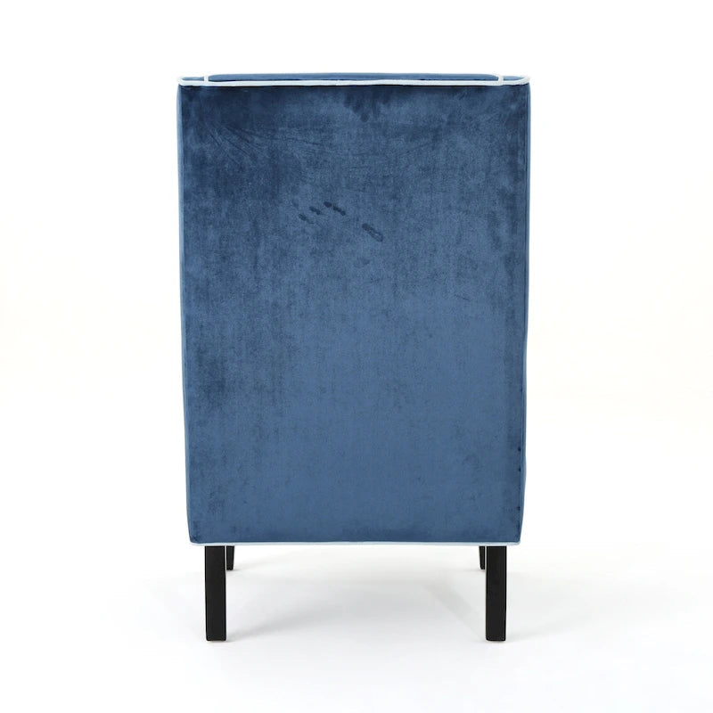 Fauteuil de club en velours bleu/noir à dossier haut, 1 personne