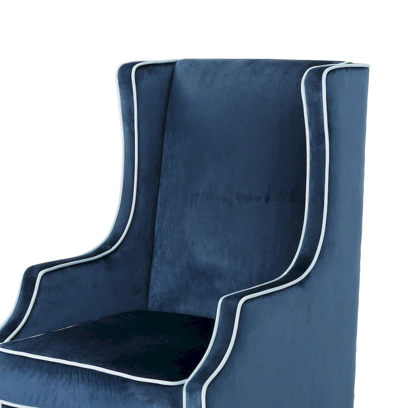 Fauteuil de club en velours bleu/noir à dossier haut, 1 personne