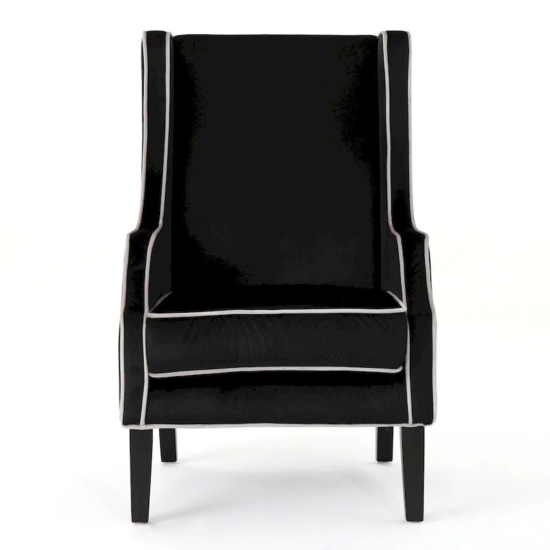 Fauteuil de club en velours bleu/noir à dossier haut, 1 personne