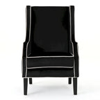 Fauteuil de club en velours bleu/noir à dossier haut, 1 personne