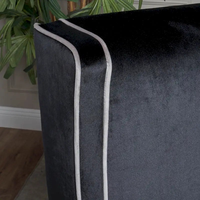 Fauteuil de club en velours bleu/noir à dossier haut, 1 personne