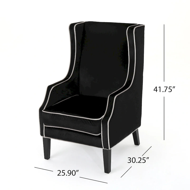 Fauteuil de club en velours bleu/noir à dossier haut, 1 personne