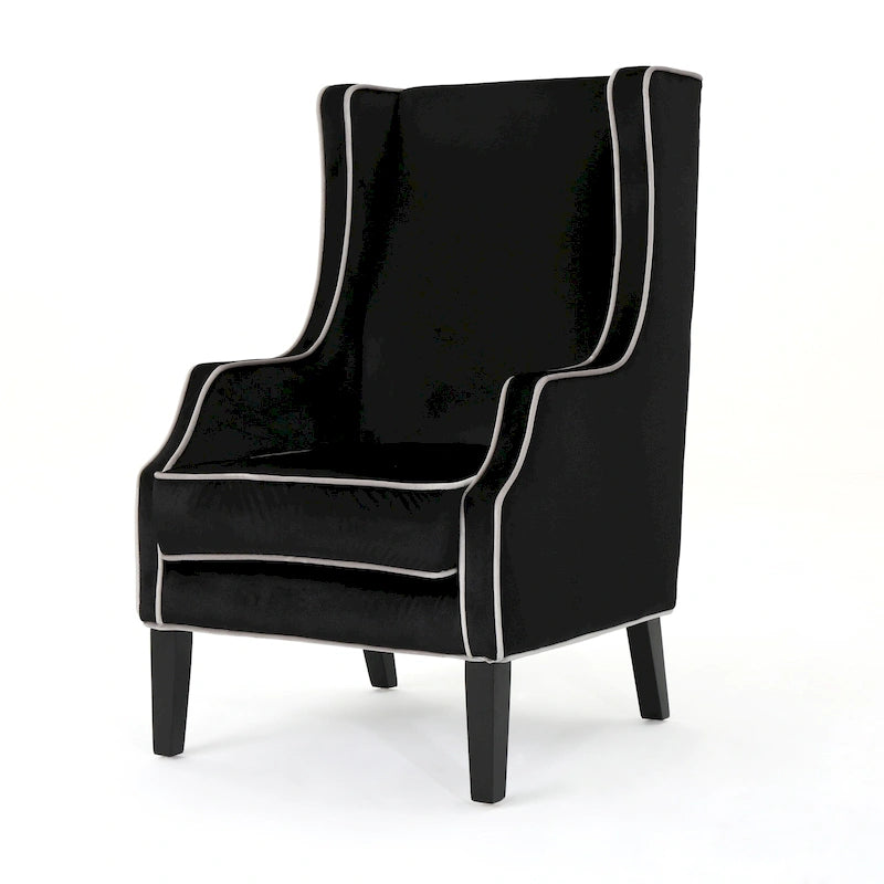 Fauteuil de club en velours bleu/noir à dossier haut, 1 personne
