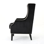 Fauteuil de club en velours bleu/noir à dossier haut, 1 personne