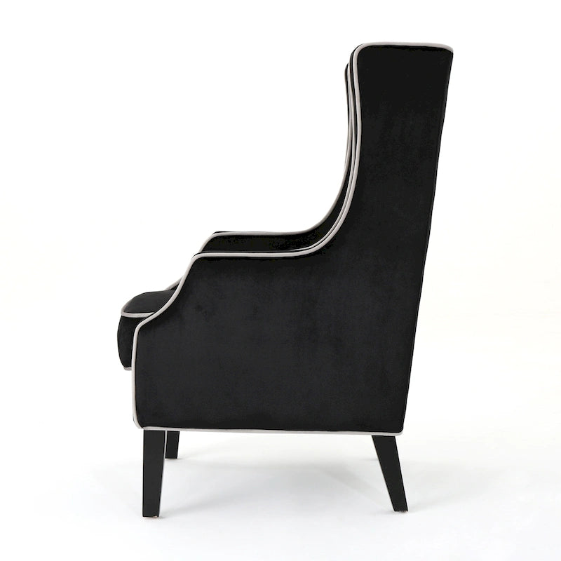 Fauteuil de club en velours bleu/noir à dossier haut, 1 personne