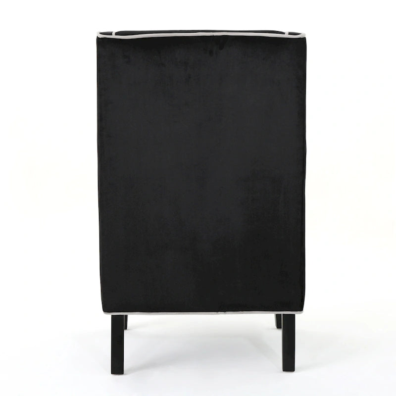 Fauteuil de club en velours bleu/noir à dossier haut, 1 personne