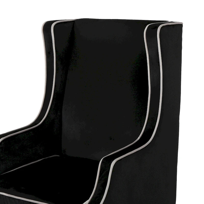 Fauteuil de club en velours bleu/noir à dossier haut, 1 personne