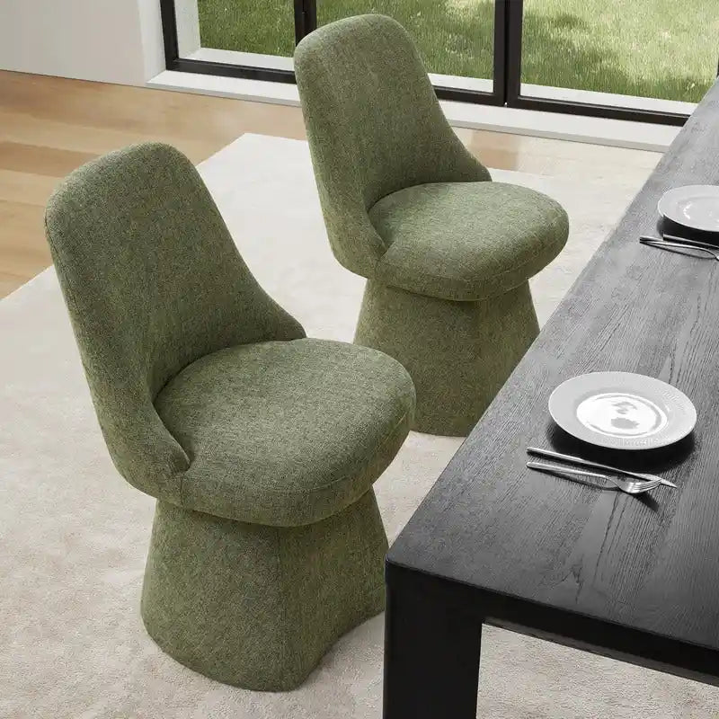 Chaise de salle à manger sans accoudoirs pivotante à 360°, en lin (Lin/Vert Mousse/Kaki), 1 place