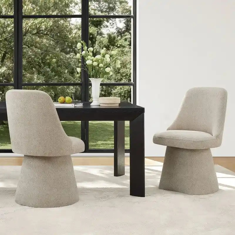 Chaise de salle à manger sans accoudoirs pivotante à 360°, en lin (Lin/Vert Mousse/Kaki), 1 place