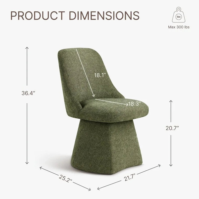 Chaise de salle à manger sans accoudoirs pivotante à 360°, en lin (Lin/Vert Mousse/Kaki), 1 place
