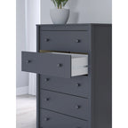 Commode 5 tiroirs style shaker bleu marine en bois d'ingénierie