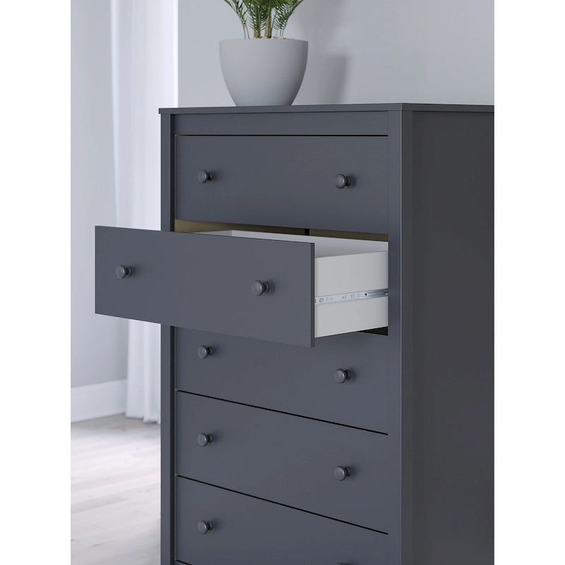 Commode 5 tiroirs style shaker bleu marine en bois d'ingénierie