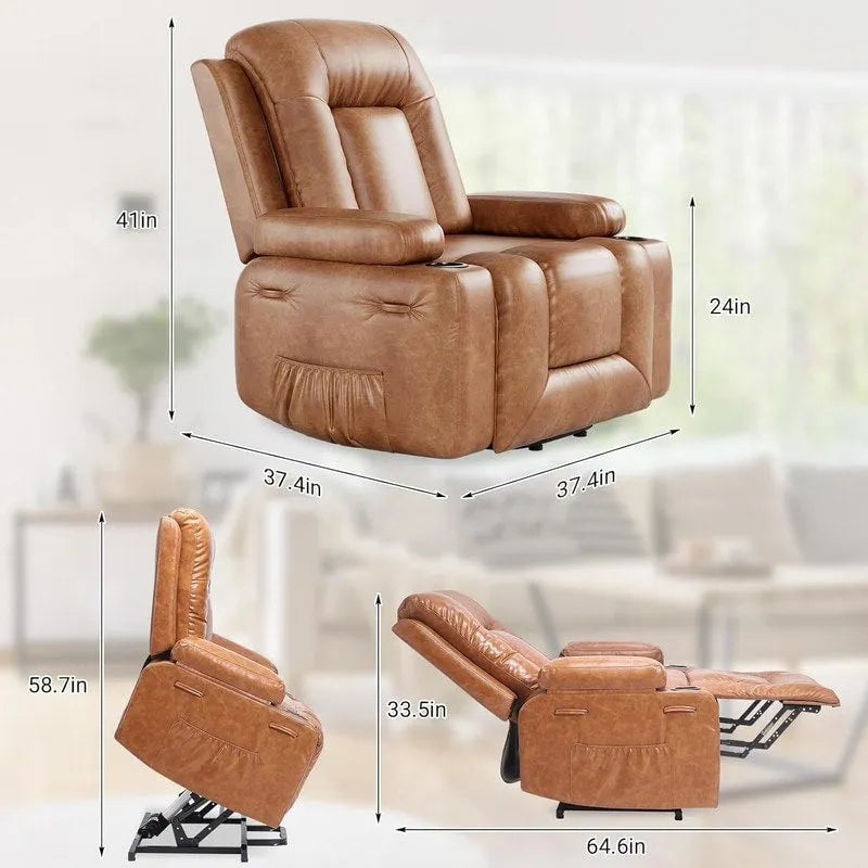 Fauteuil inclinable releveur beige/gris/multicolore avec massage et chaleur, 1 personne