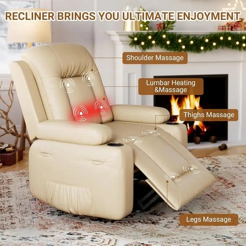 Fauteuil inclinable releveur beige/gris/multicolore avec massage et chaleur, 1 personne