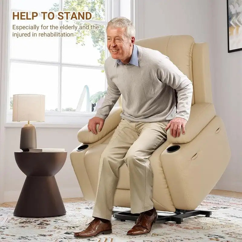 Fauteuil inclinable releveur beige/gris/multicolore avec massage et chaleur, 1 personne