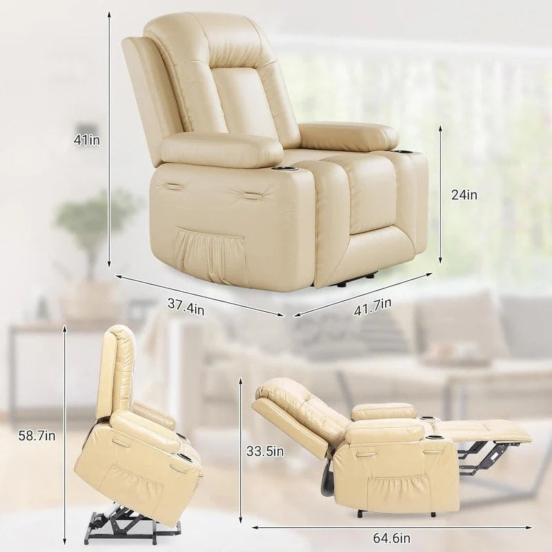 Fauteuil inclinable releveur beige/gris/multicolore avec massage et chaleur, 1 personne