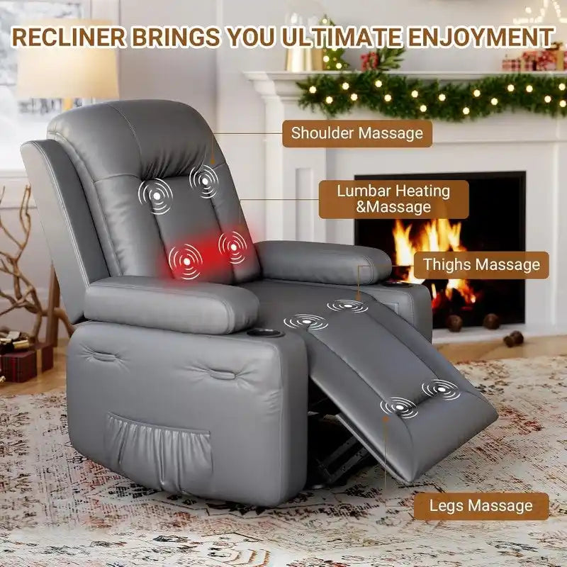 Fauteuil inclinable releveur beige/gris/multicolore avec massage et chaleur, 1 personne