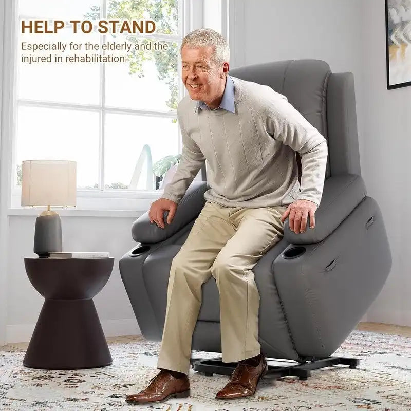 Fauteuil inclinable releveur beige/gris/multicolore avec massage et chaleur, 1 personne