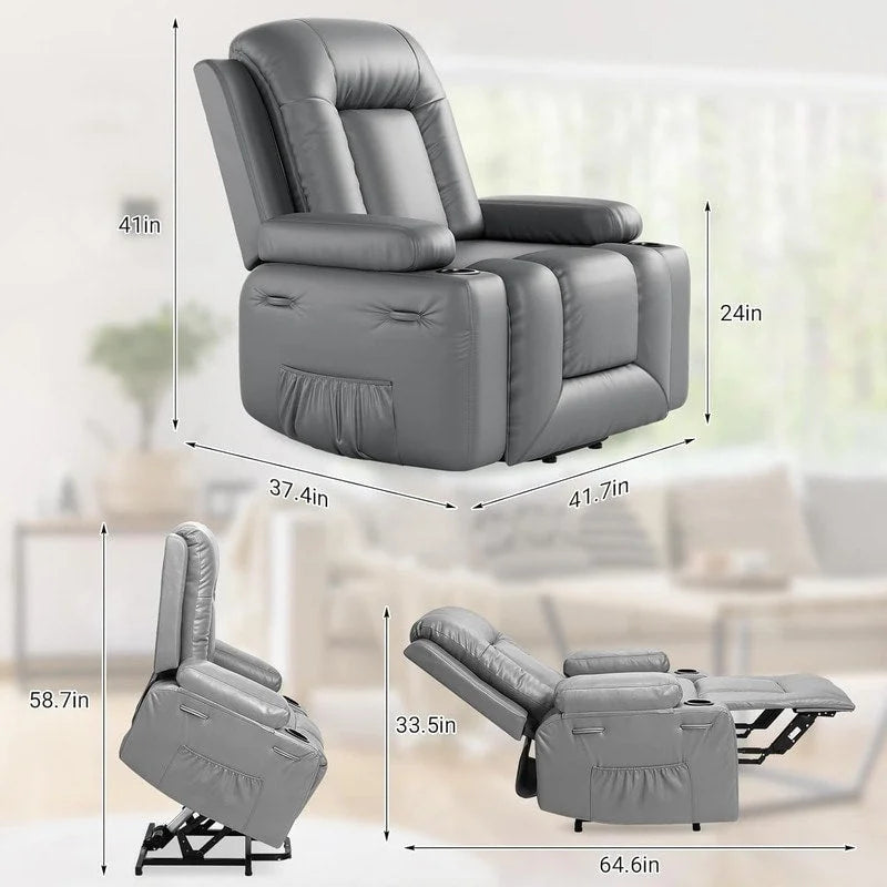 Fauteuil inclinable releveur beige/gris/multicolore avec massage et chaleur, 1 personne