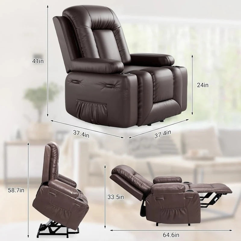 Fauteuil inclinable releveur beige/gris/multicolore avec massage et chaleur, 1 personne