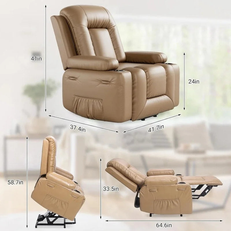 Fauteuil inclinable releveur beige/gris/multicolore avec massage et chaleur, 1 personne