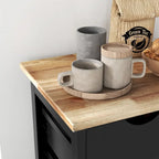Desserte de cuisine roulante grise/blanche/noire avec plateau en bois, étagères et tiroirs