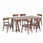 Ensemble de salle à manger A-Frame style Mid-Century en noyer/chêne avec chaises rembourrées, 7 personnes