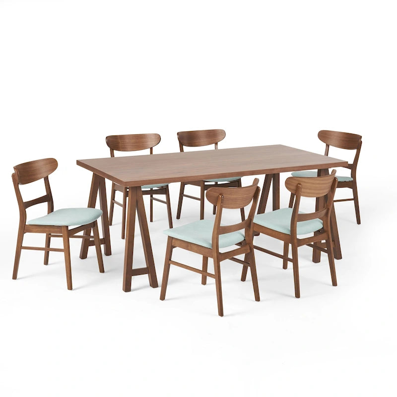 Ensemble de salle à manger A-Frame style Mid-Century en noyer/chêne avec chaises rembourrées, 7 personnes