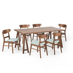Ensemble de salle à manger A-Frame style Mid-Century en noyer/chêne avec chaises rembourrées, 7 personnes